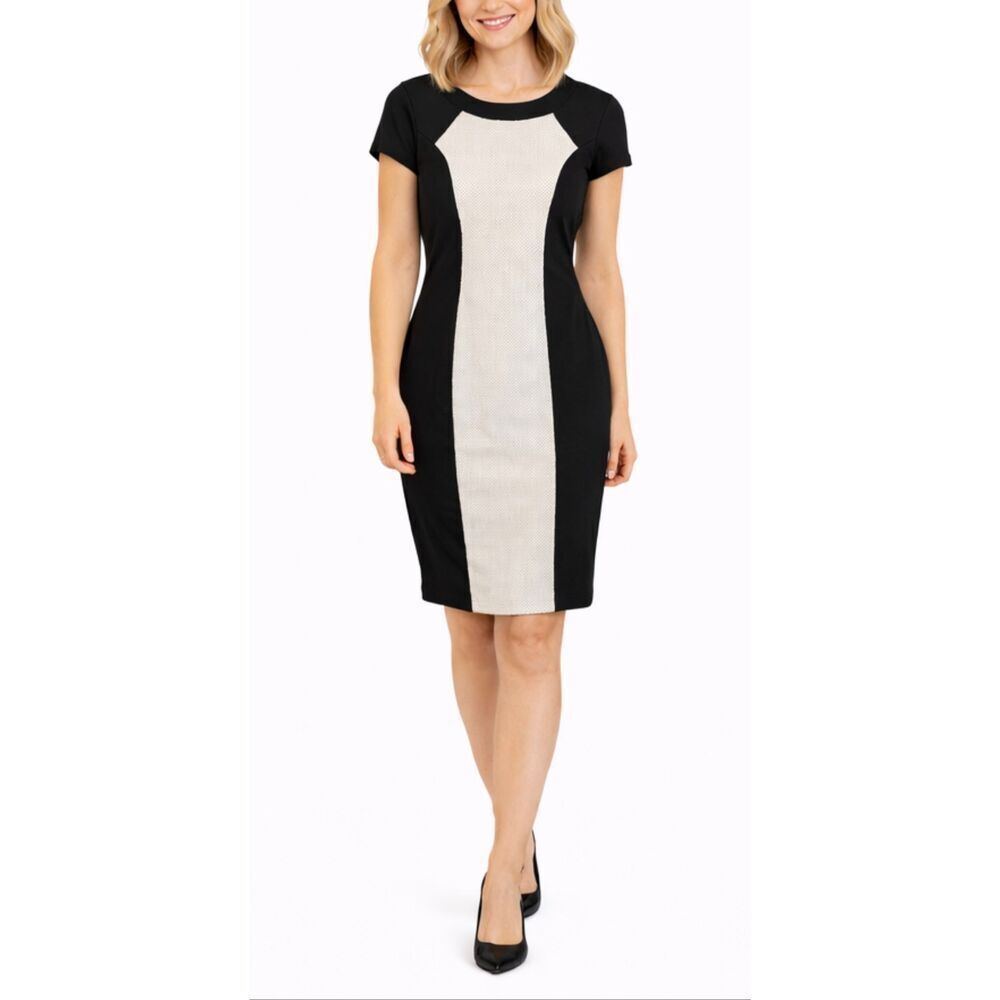 AB Studio white and black colorblock sheath dress size 2